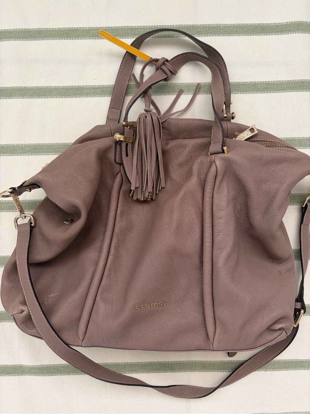 Cromia Taupe Italian Leather Oversized Shoulder Bag